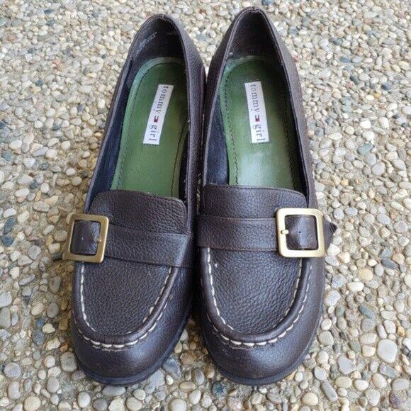 Tommy Girl Chunky Heel Leather Upper Pumps - Brown - Size 6 - Picture 3 of 8